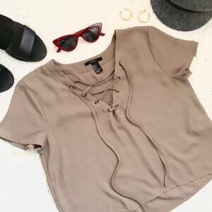 Forever 21 Lace-Up Crop Blouse